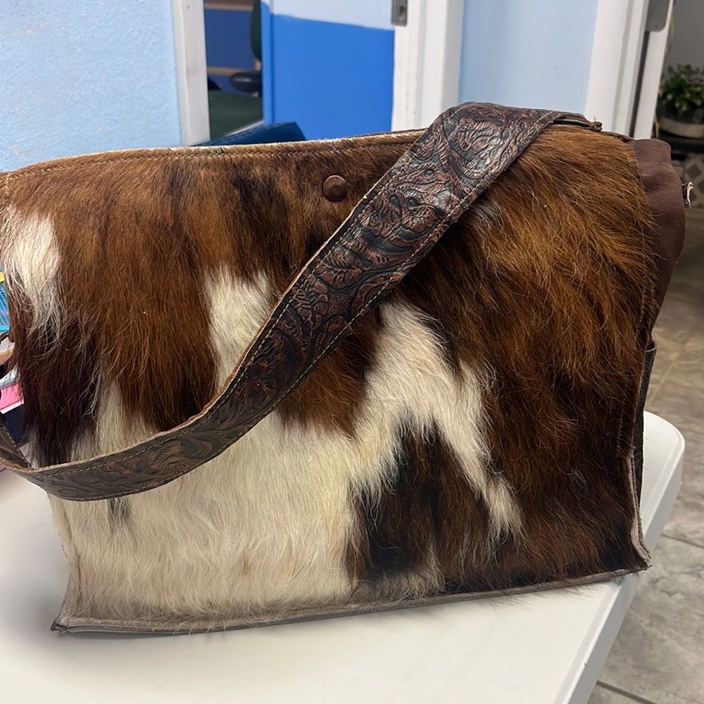 Dancing cactus one of a kind real cowhide purse